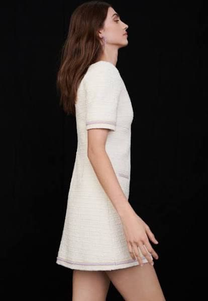 Maje Cream Tweed Shift Short Sleeve Dress - Image 3