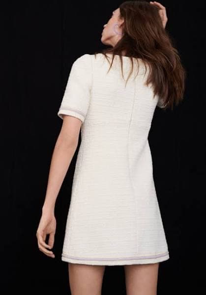Maje Cream Tweed Shift Short Sleeve Dress - Image 6