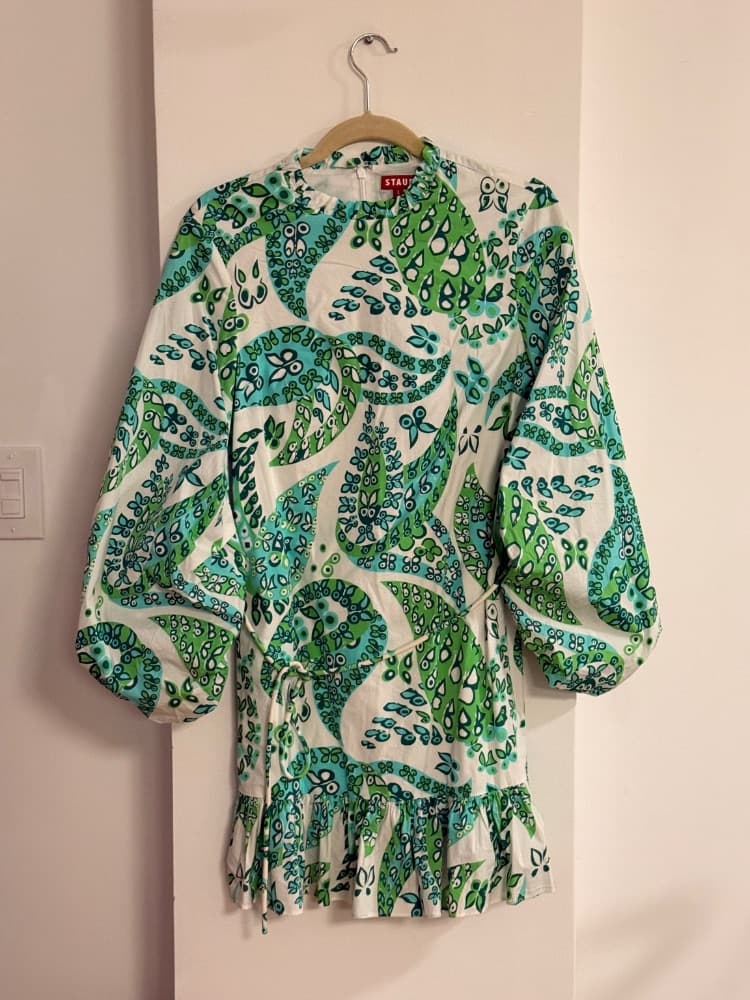STAUD Green Paisley Print Mini Dress - Image 3