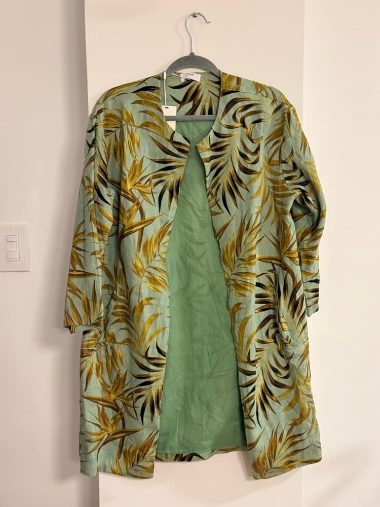 Mikoh Green Tropical Print Open-Front Duster Jacket Blazer - Image 1