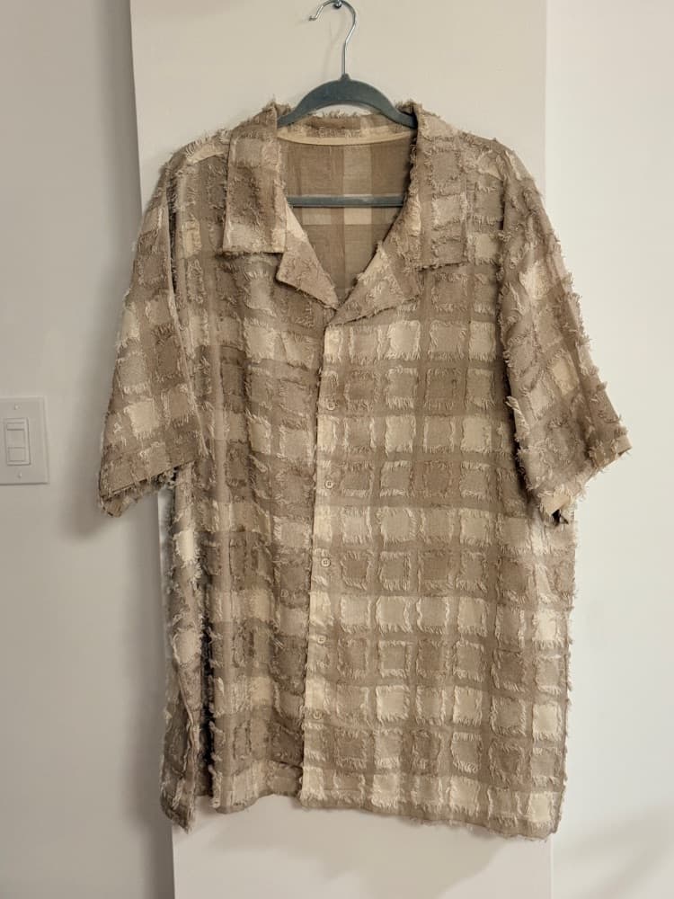 Textured Neutral Short-Sleeve Button-Down Shirt Dress - Image 1