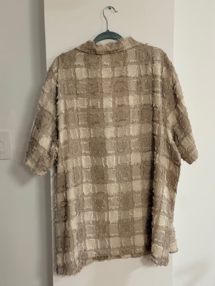 Textured Neutral Short-Sleeve Button-Down Shirt Dress - Image 2