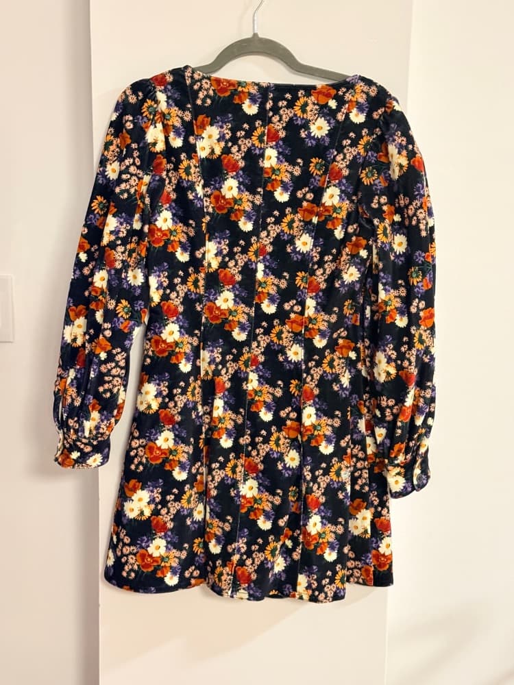 Staud Floral Velvet Long Sleeve Button-Front Mini Dress - Image 4