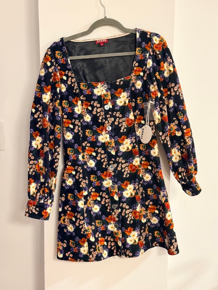 Staud Floral Velvet Long Sleeve Button-Front Mini Dress - Image 2