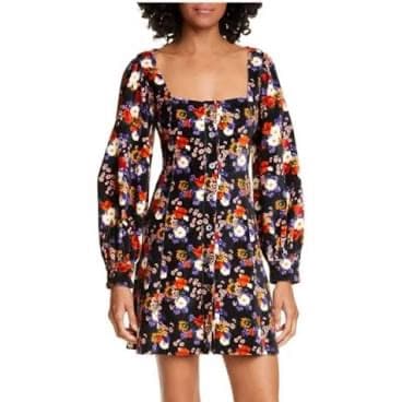 Staud Floral Velvet Long Sleeve Button-Front Mini Dress - Image 5