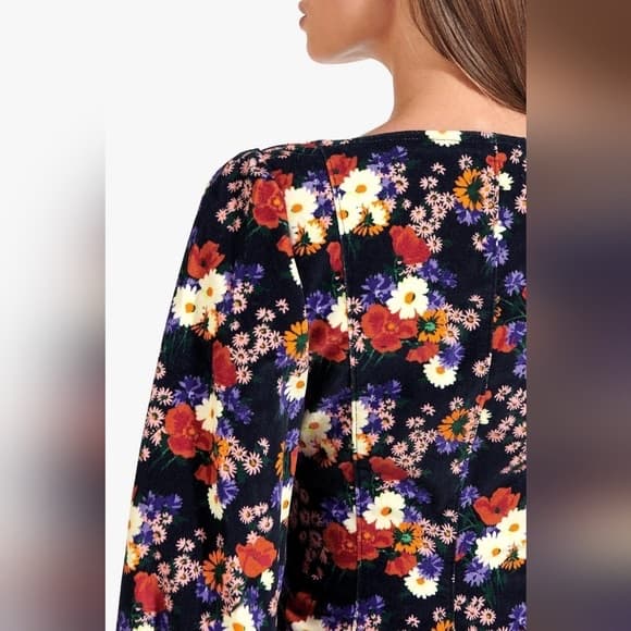 Staud Floral Velvet Long Sleeve Button-Front Mini Dress - Image 3