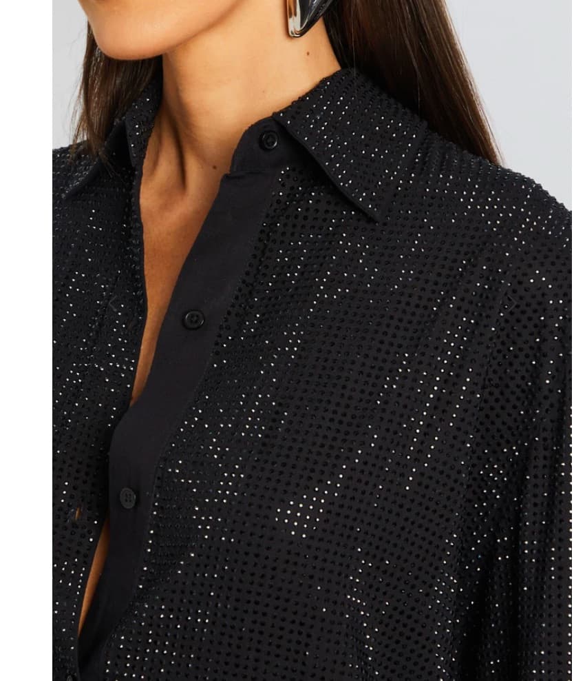 Retrofête Black Studded Button-Down MADDOX EMBELLISHED SHIRT DRESS - Image 3