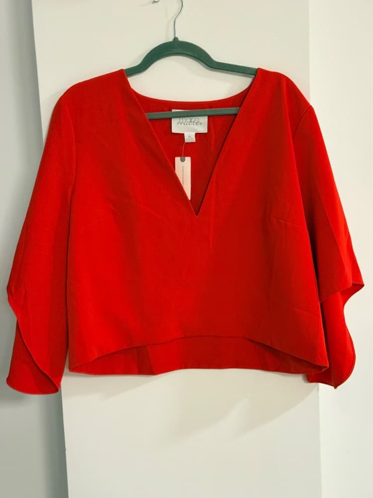 Anthropologie Mare Red V-Neck Cropped Blouse Short Sleeve Blouse - Image 1