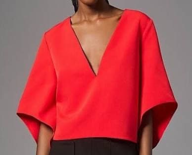 Anthropologie Mare Red V-Neck Cropped Blouse Short Sleeve Blouse - Image 3