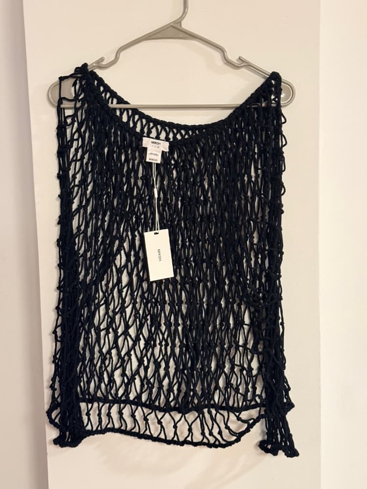 MIKOH Black Open Knit Long Sleeve Crochet Top - Image 1