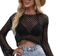 MIKOH Black Open Knit Long Sleeve Crochet Top - Image 2
