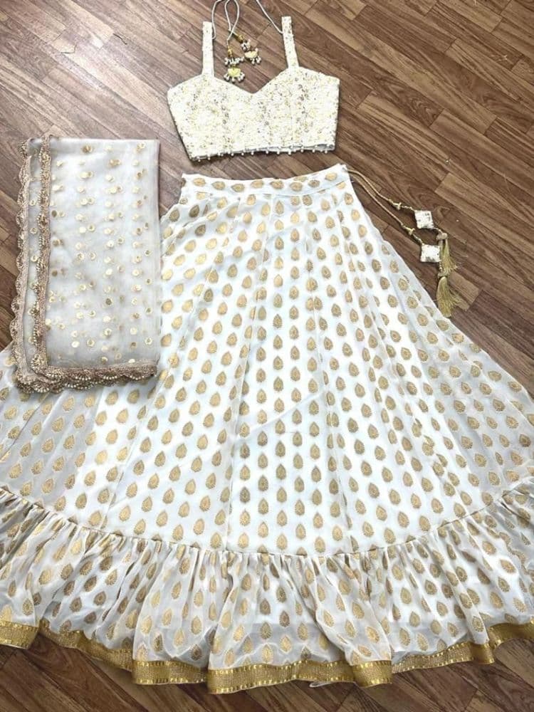 White and Gold Lehenga Set Indian Wedding - Image 1