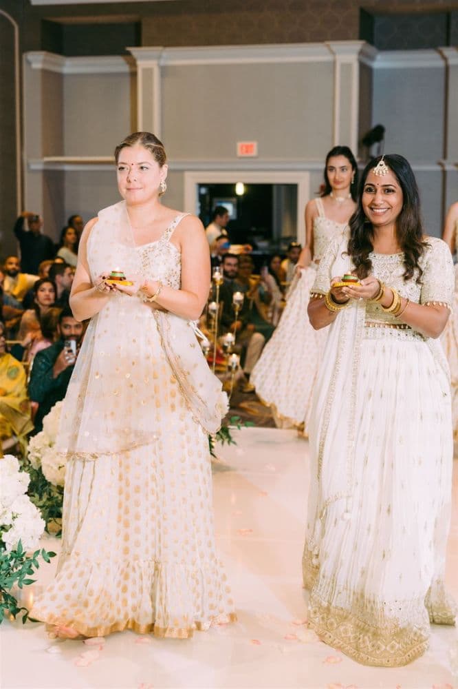 White and Gold Lehenga Set Indian Wedding - Image 3