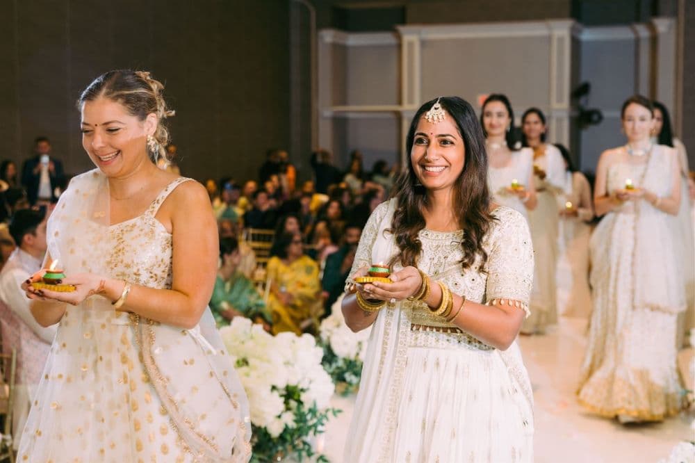 White and Gold Lehenga Set Indian Wedding - Image 4