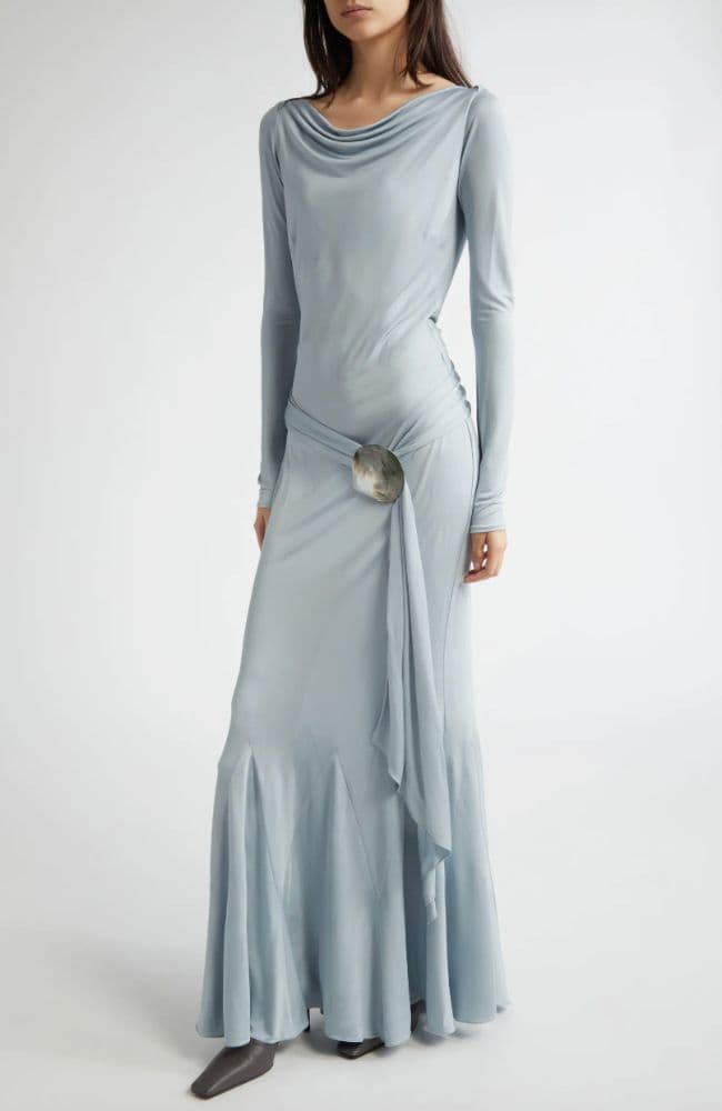 Conner Ives Demi Couture Long Sleeve Silk Jersey Maxi Dress - Image 1