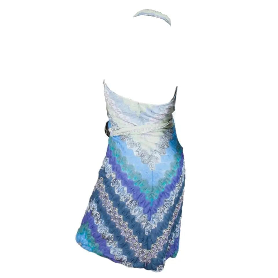 Missoni Blue Signature Crochet Knit Halter Wrap Dress - Image 2