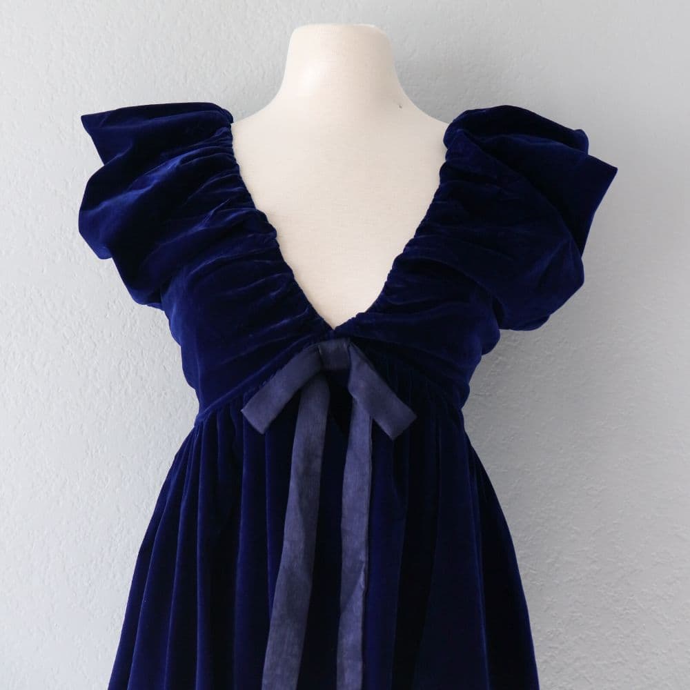 Endless Rose Navy Velvet Babydoll Dress - Image 3