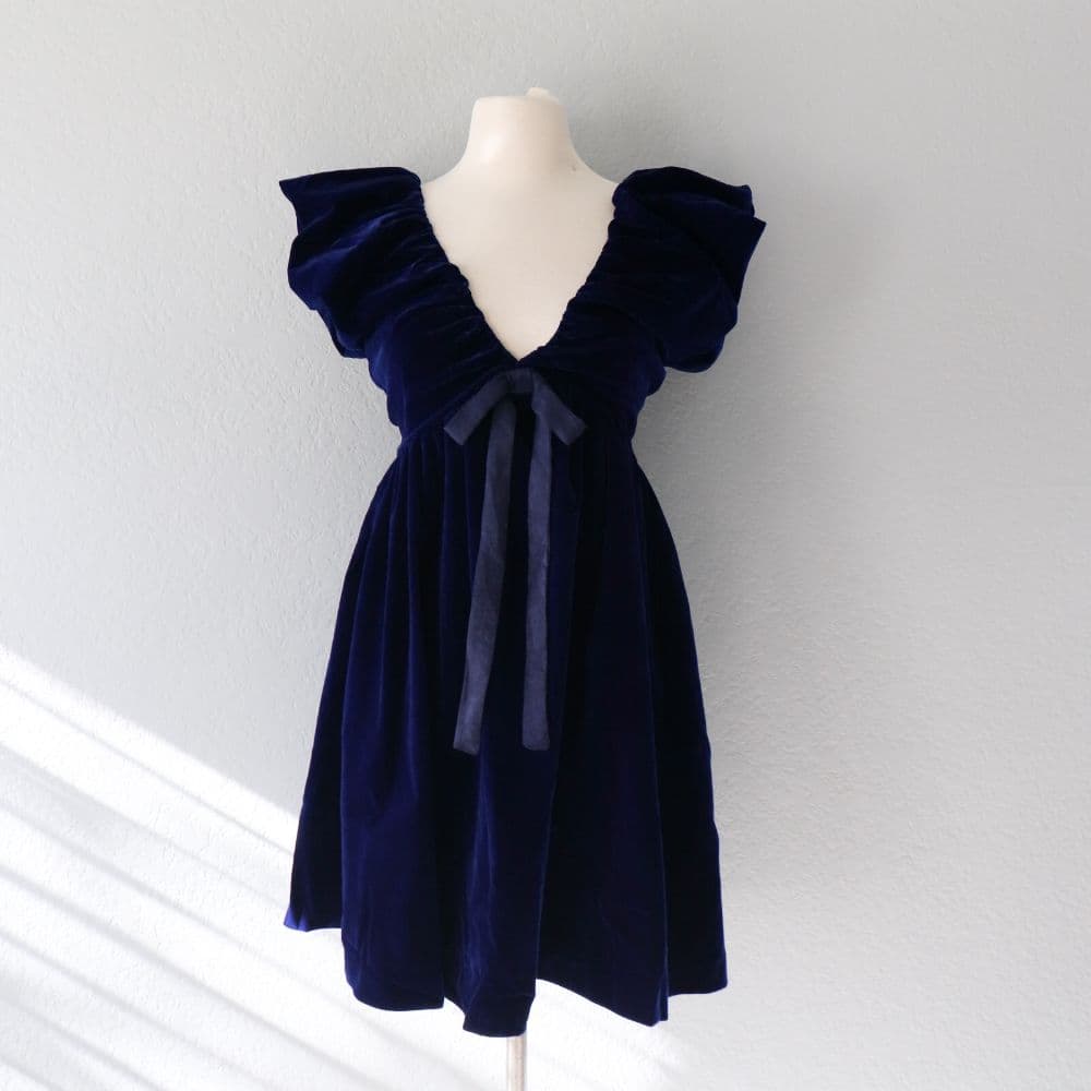 Endless Rose Navy Velvet Babydoll Dress - Image 1