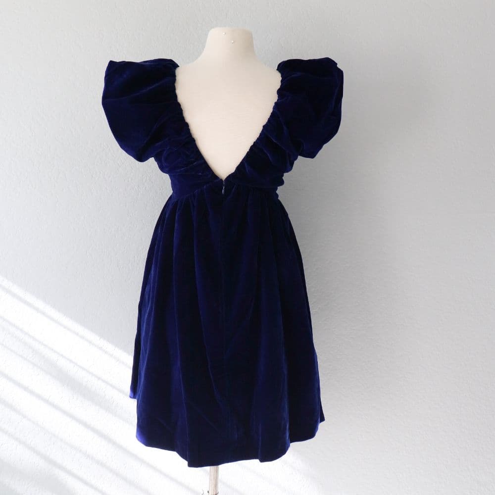 Endless Rose Navy Velvet Babydoll Mini Dress Small - Image 2