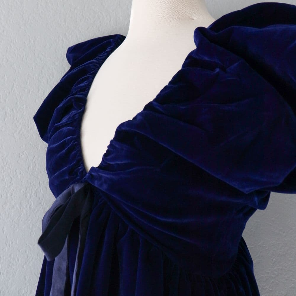 Endless Rose Navy Velvet Babydoll Mini Dress Small - Image 4