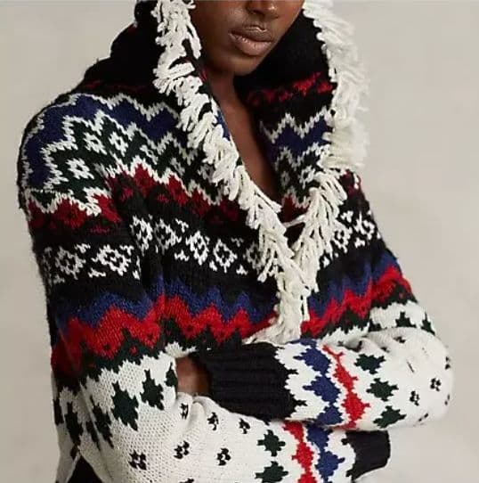 Polo Ralph Lauren Apache Intarsia Knit Cardigan, Belted,Long, Snowflake - Image 1