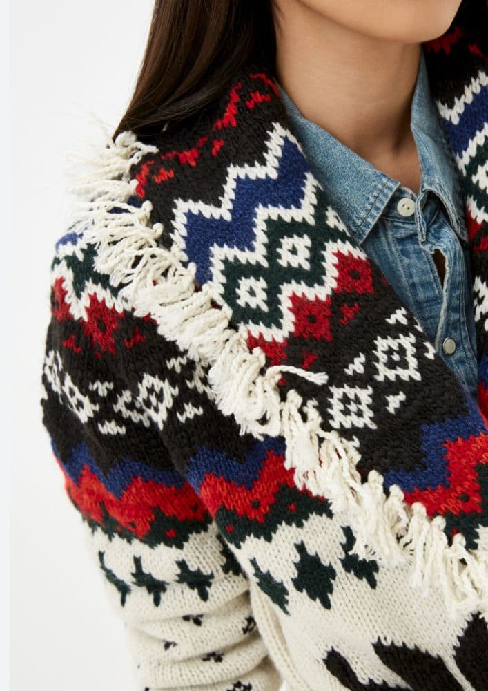Polo Ralph Lauren Apache Intarsia Knit Cardigan, Belted,Long, Snowflake - Image 3