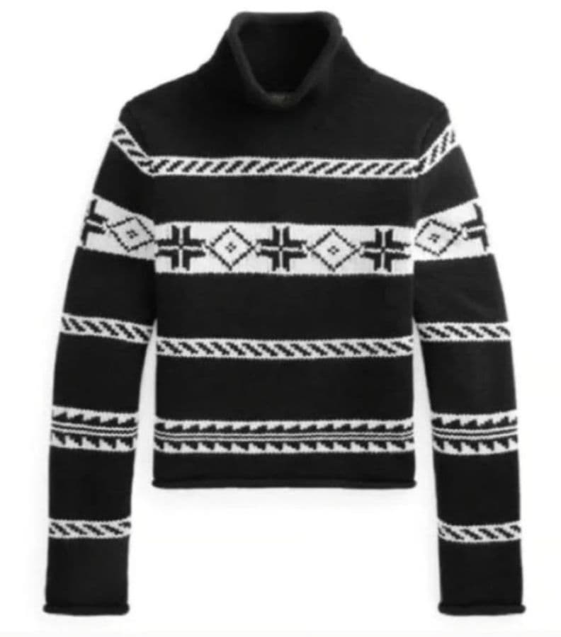 Ralph Lauren Sweater Cropped Black & Creme Southwest Fair Isle - Image 3