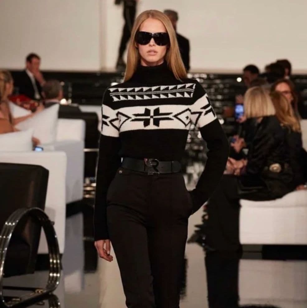 Ralph Lauren Sweater Cropped Black & Creme Southwest Fair Isle - Image 1