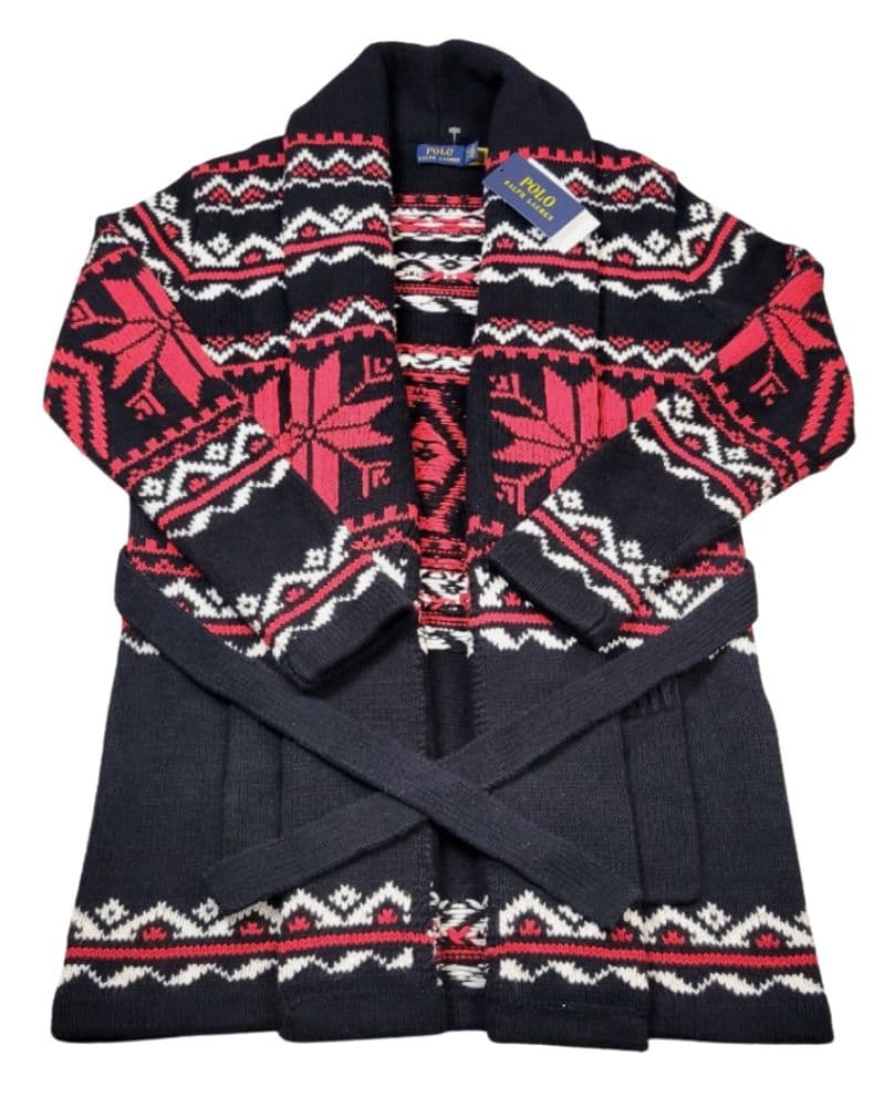 Ralph Lauren Womens Long Shawl CardiganSnowflake Red Black - Image 1