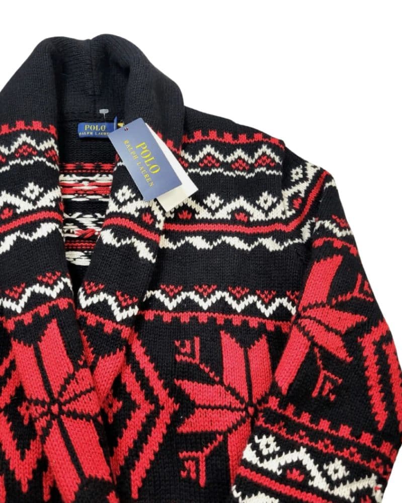 Ralph Lauren Womens Long Shawl CardiganSnowflake Red Black - Image 2