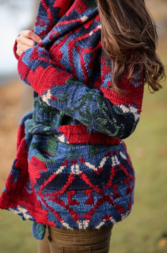 Ralph Lauren Native American Pattern Shawl Collar Sweater - Image 1