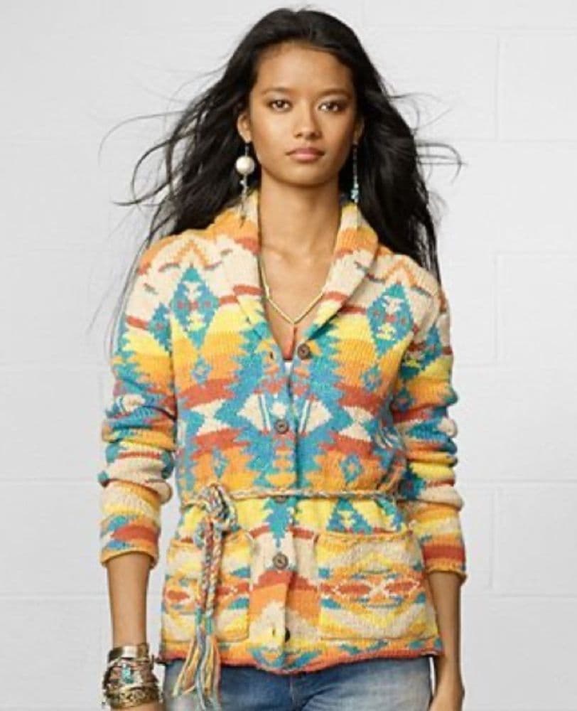 Ralph Lauren Denim & Supply Aztec Navajo Western Native American Rustic Ranch Southwest Shawl Collar Cardigan Sweater Coat - Image 1