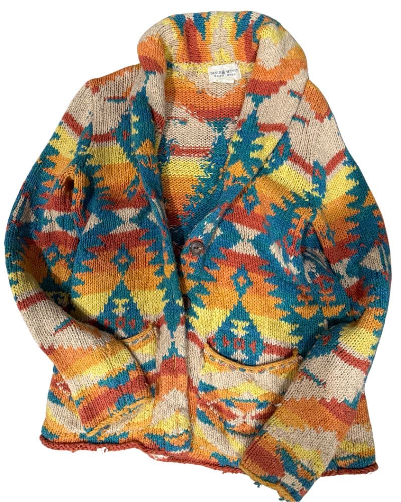 Ralph Lauren Denim & Supply Aztec Navajo Western Native American Rustic Ranch Southwest Shawl Collar Cardigan Sweater Coat - Image 2