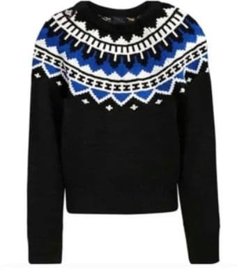 Ralph Lauren Black White Blue Nordic Fair Isle Cashmere Wool Blend Sweater - Image 2