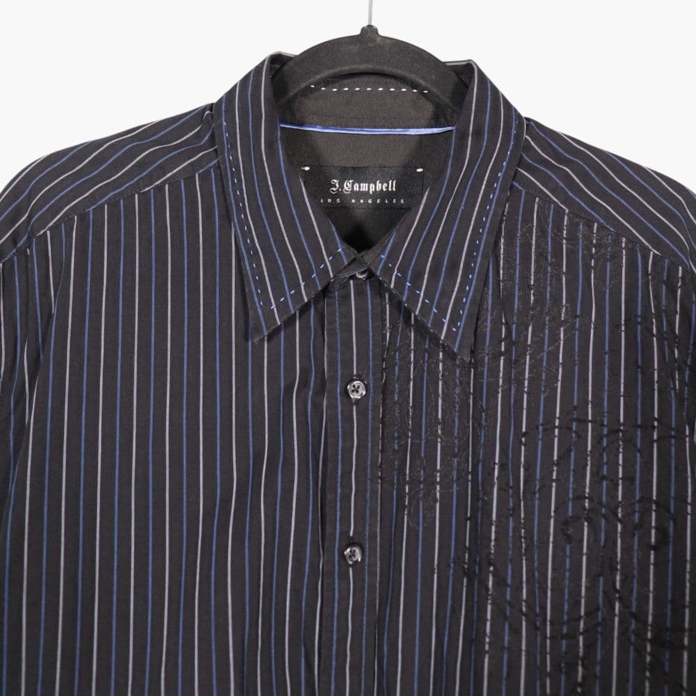 Burn Out Print Striped Black Dress Shirt Size Large - Image 4