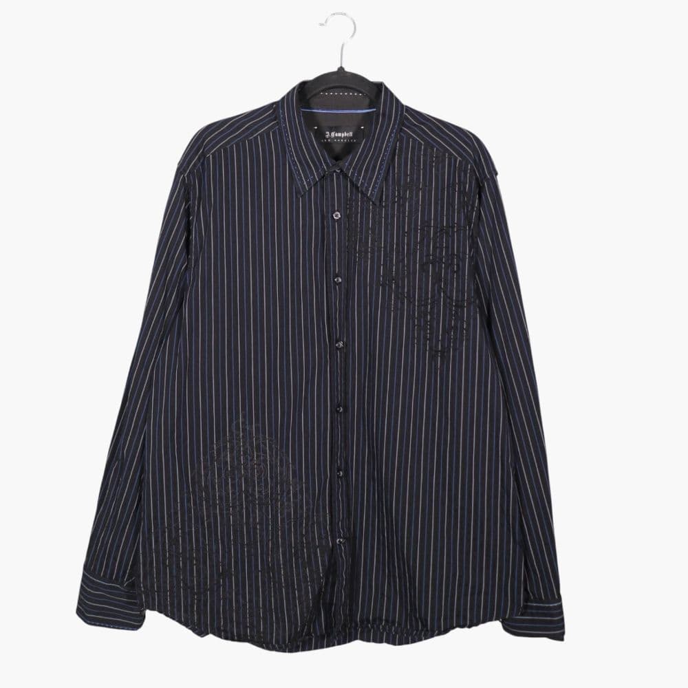 Burn Out Print Striped Black Dress Shirt Size Large - Image 1