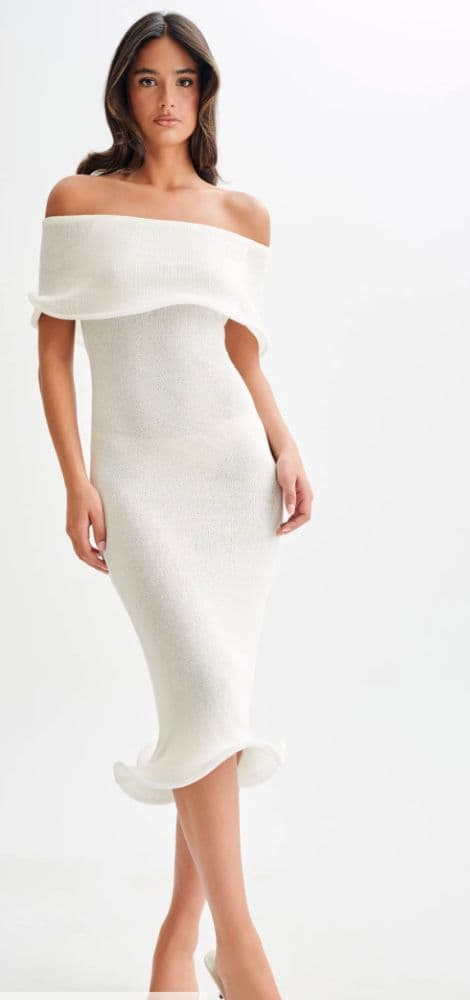 Pickle Molly Off Shoulder Knit Midi Dress - Ivory - Image 1