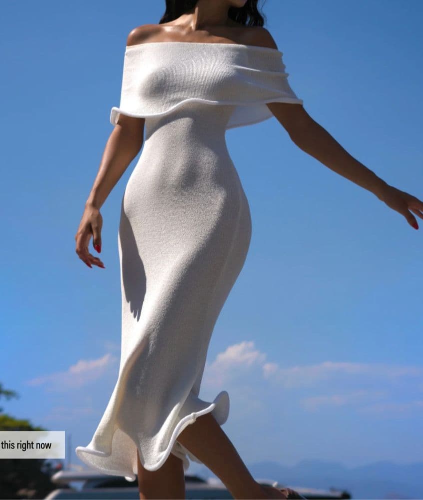 Pickle Molly Off Shoulder Knit Midi Dress - Ivory - Image 3