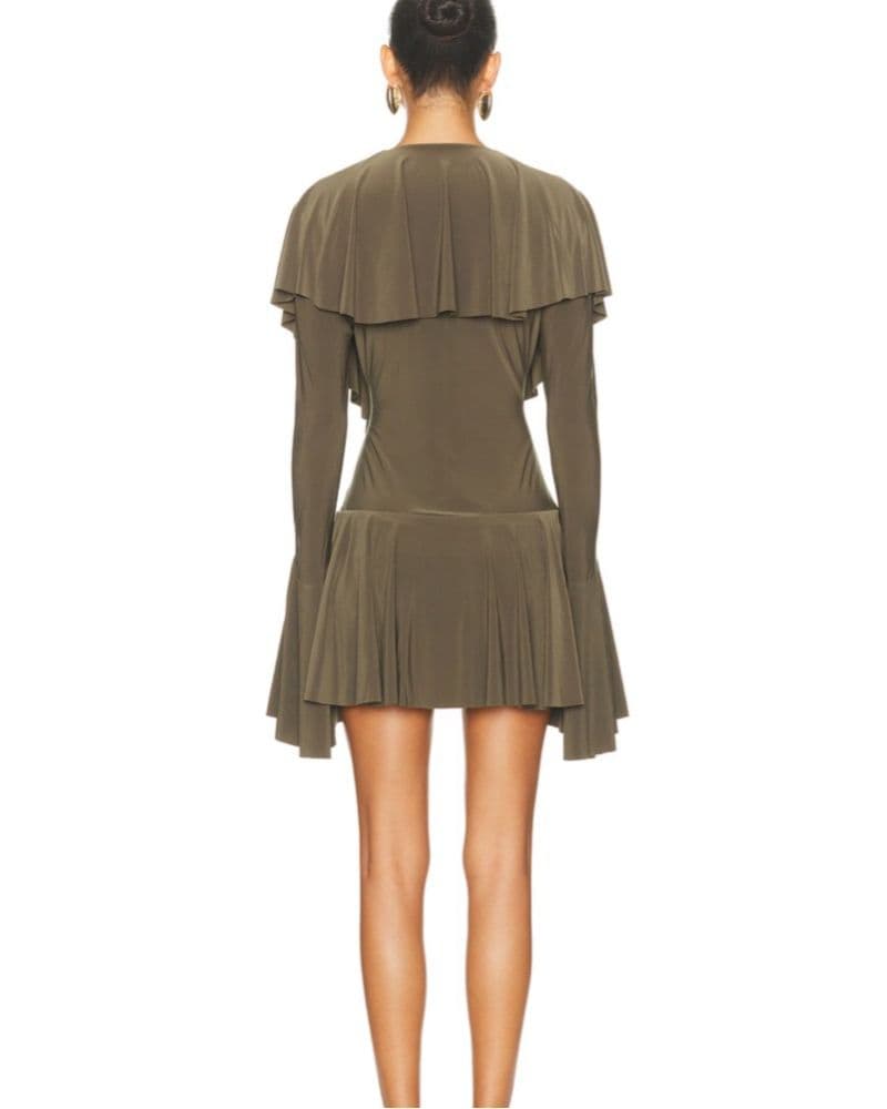 Norma Kamali Deep V Ruffle Mini Dress - Image 3