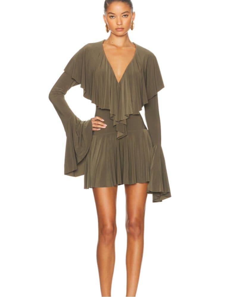 Norma Kamali Deep V Ruffle Mini Dress - Image 4