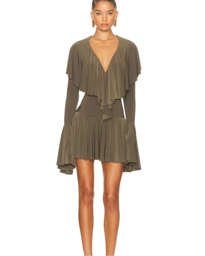 Norma Kamali Deep V Ruffle Mini Dress - Image 1