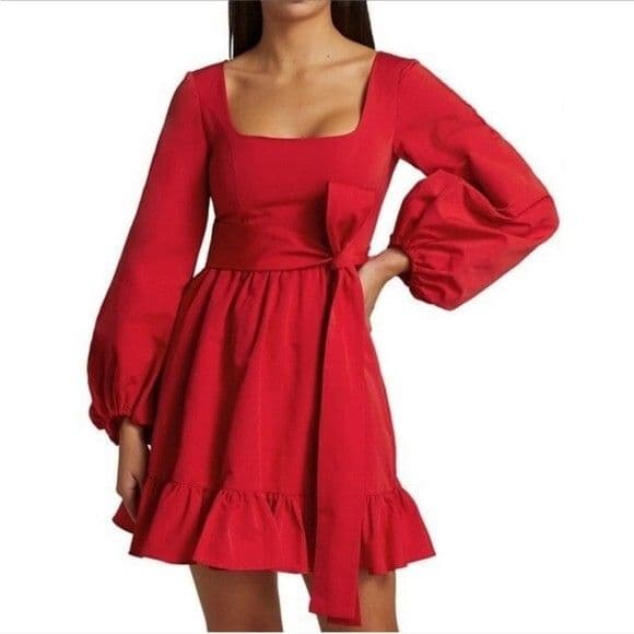 STAUD Seth Tie Squareneck Mini Dress - Image 1