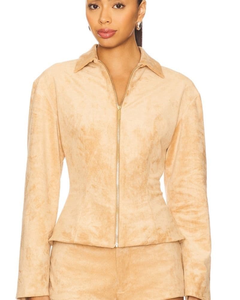 Amanda Uprichard Tan Suede Zip-Up Jacket - Image 2