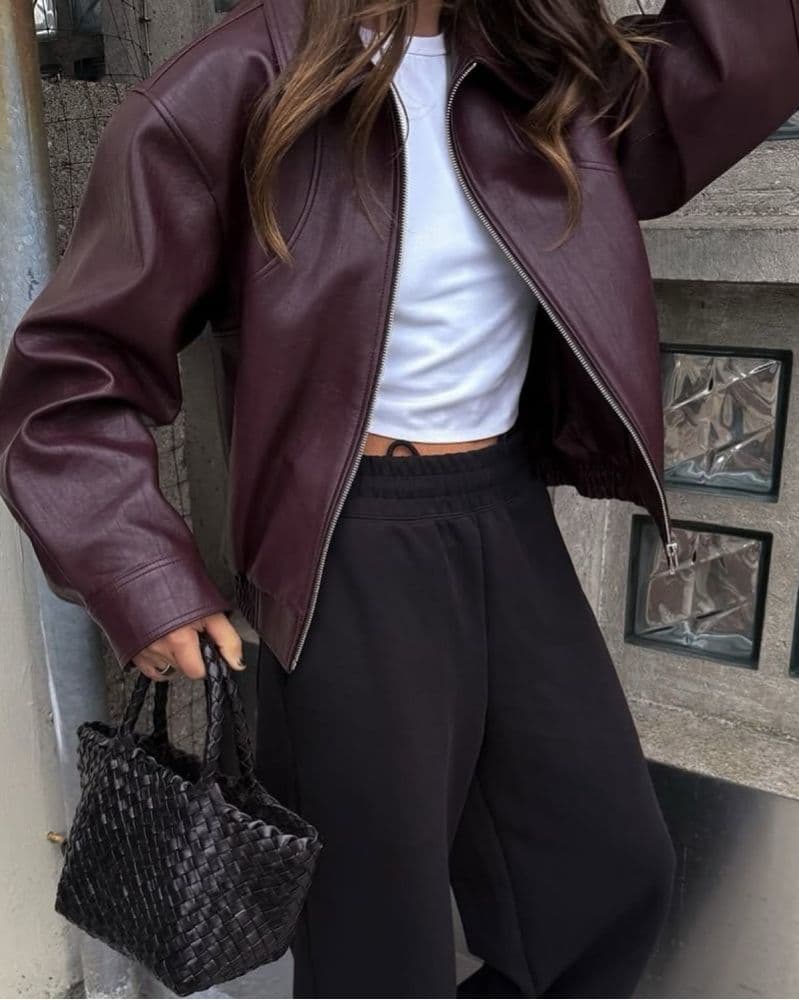 Ennio Faux Leather Burgundy Bomber - Image 1