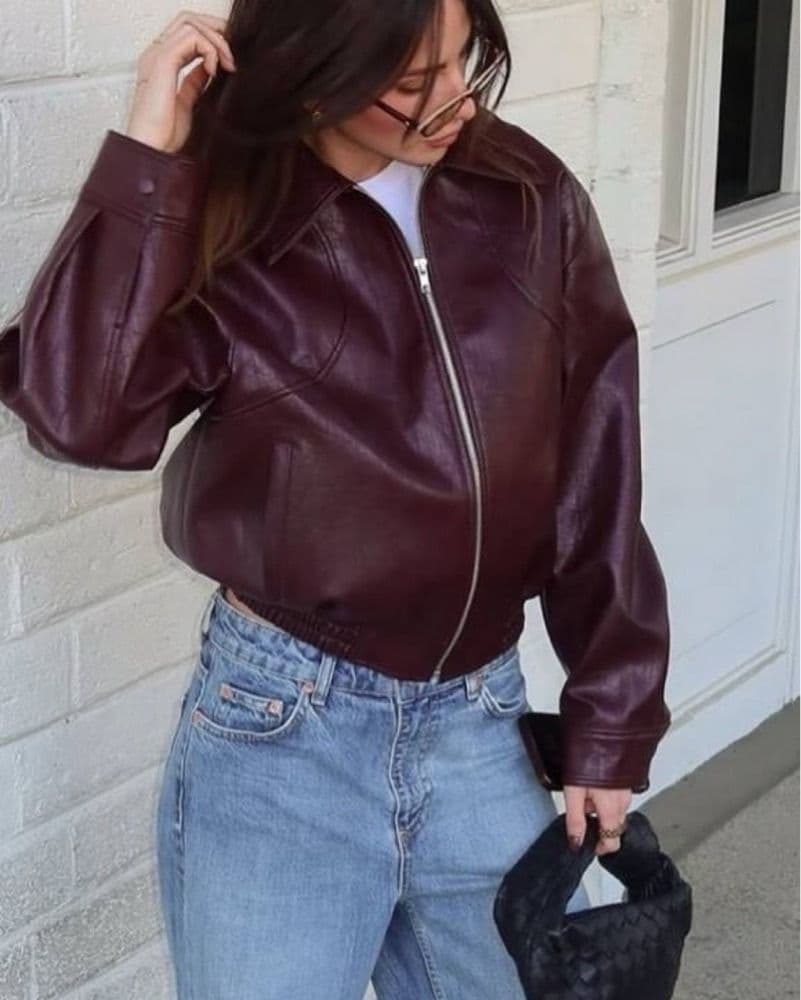 Ennio Faux Leather Burgundy Bomber - Image 3