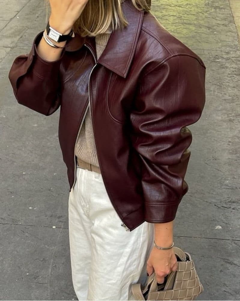 Ennio Faux Leather Burgundy Bomber - Image 2