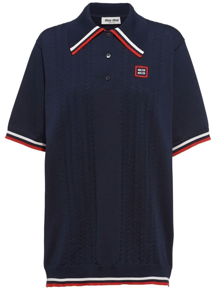 Miu Miu Navy Striped Polo Teeshirt - Image 2