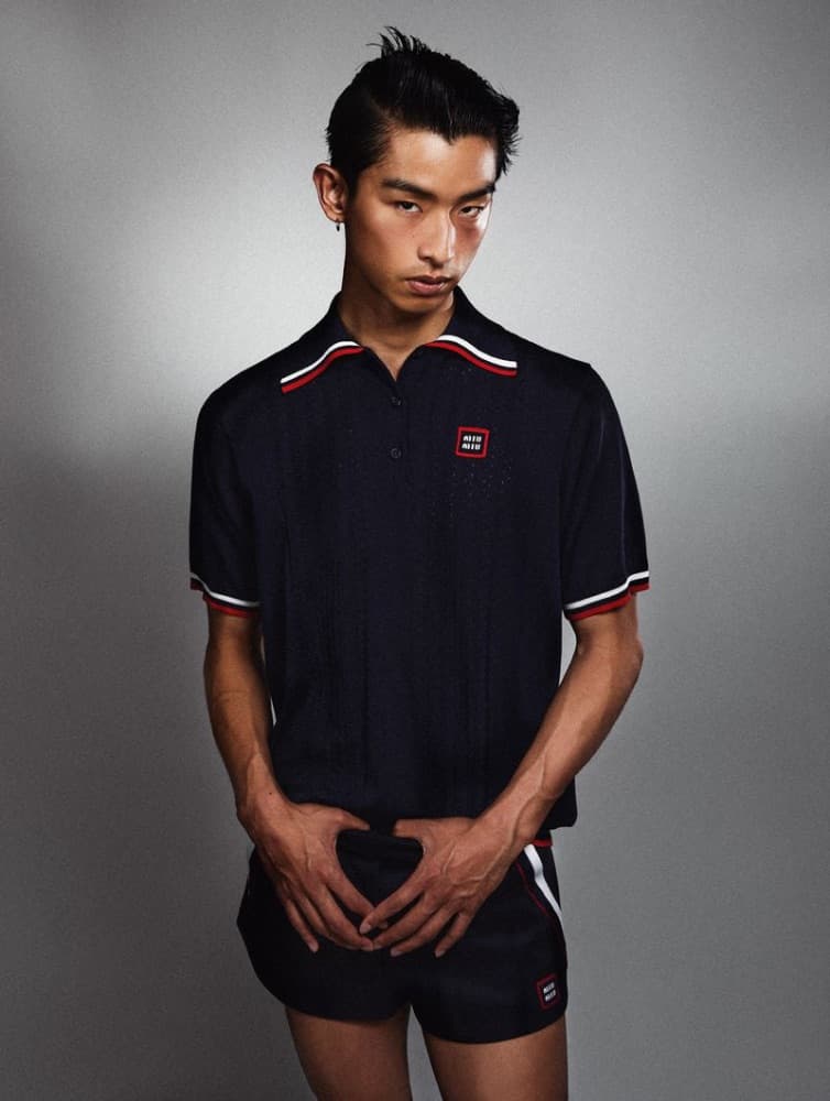 Miu Miu Navy Striped Polo Teeshirt - Image 1