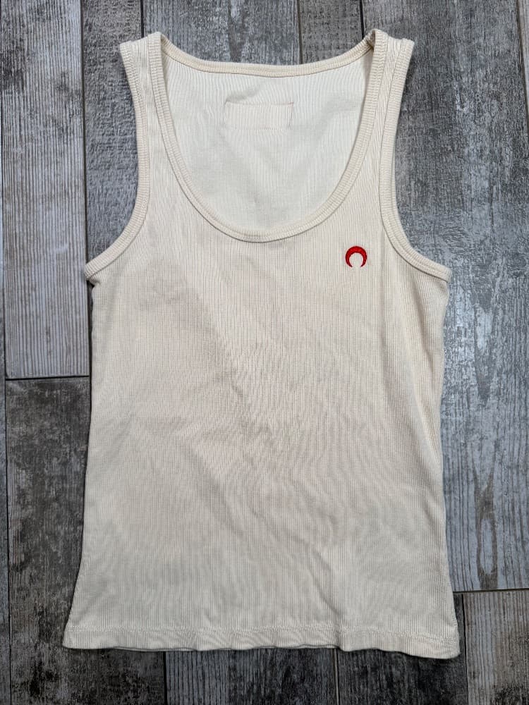 Marine Serre Organic Cotton Ribbed Beige Tank Top - Image 4