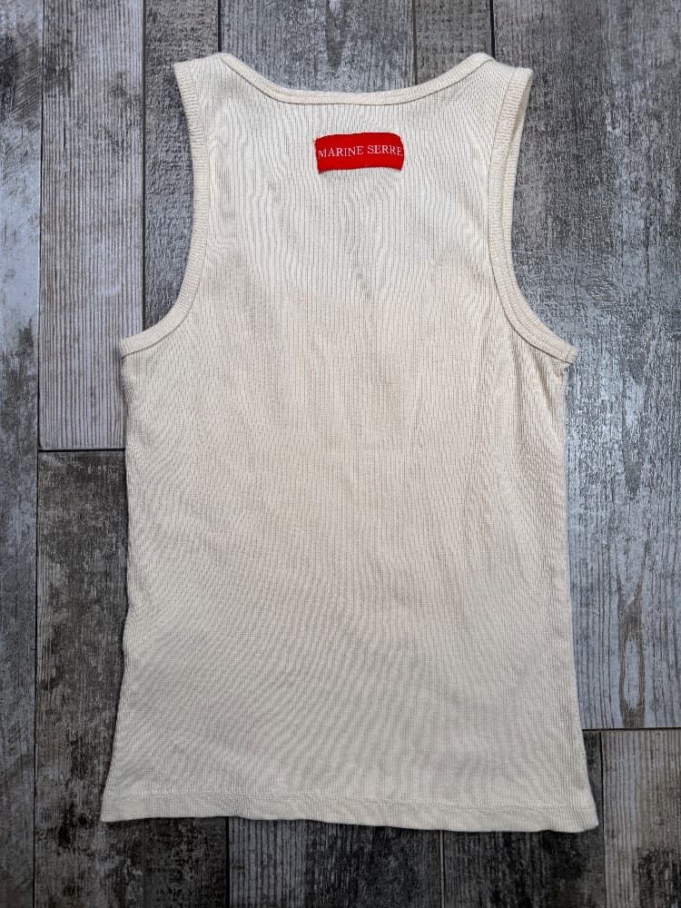 Marine Serre Organic Cotton Ribbed Beige Tank Top - Image 3